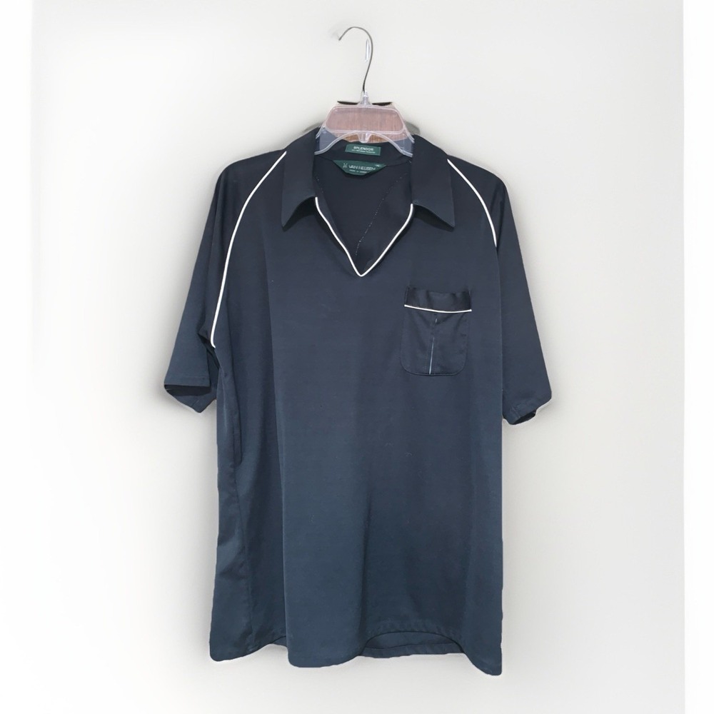 MENS POLO Deep V Neck VTG Van Heusen XL Splendor 100% Textured Polyester Shirt